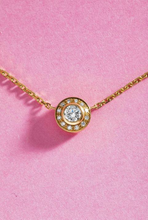 Chain Necklace For Women with 0.26ct Round Diamond in Yellow Gold Bezel Setting - Redline - 0++