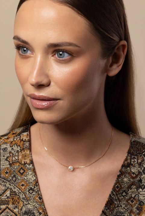 Chain Necklace For Women with 0.26ct Round Diamond in Rose Gold Bezel Setting - Redline - 0++