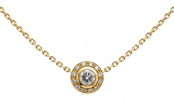 Chain Necklace For Women with 0.26ct Round Diamond in Yellow Gold Bezel Setting - Redline - 0++