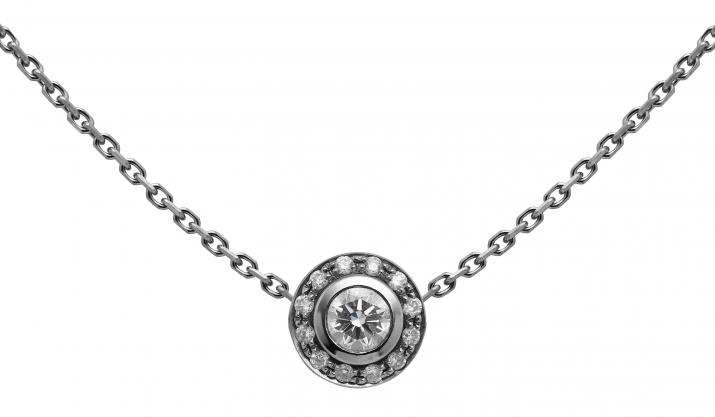 Chain Necklace For Women with 0.26ct Round Diamond in Black Gold Bezel Setting - Redline - 0++