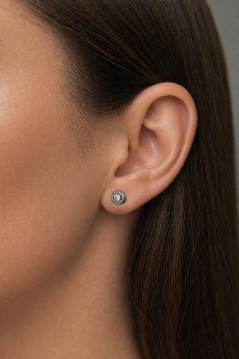 Earrings with 0.52ct Round Diamond in Black Gold Bezel Setting - Redline - 0++