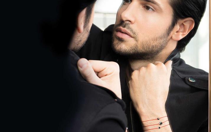 String Bracelet For Men with 0.269ct Round Black Diamond in White Gold Bezel Setting - Redline - 0++