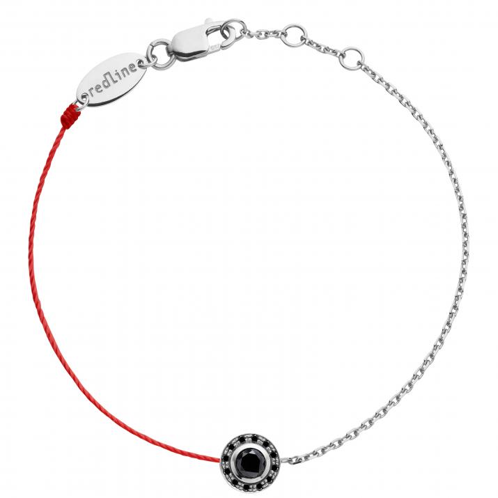 String-Chain Bracelet For Women with 0.26ct Round Black Diamond in White Gold Bezel Setting - Redline
