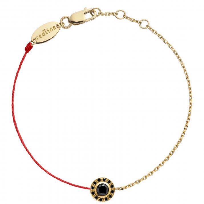 String Bracelet For Men with 0.26ct Round Black Diamond in Yellow Gold Bezel Setting - Redline - 0++