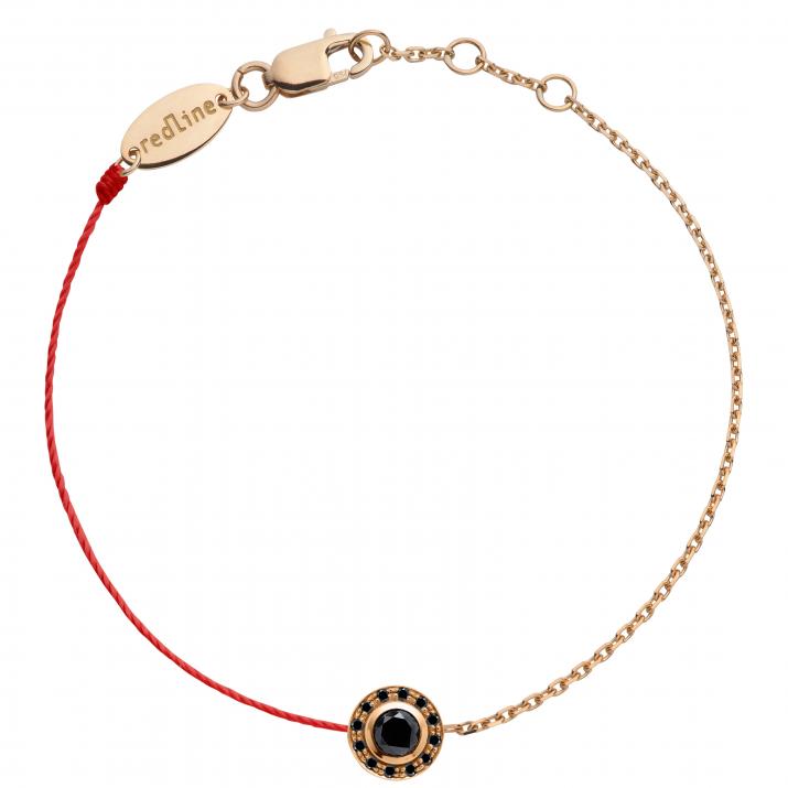 String Bracelet For Men with 0.26ct Round Black Diamond in Rose Gold Bezel Setting - Redline - 0++