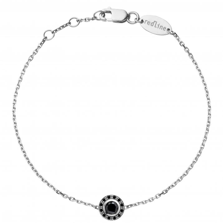 Chain Bracelet For Women with 0.26ct Round Black Diamond in White Gold Bezel Setting - Redline