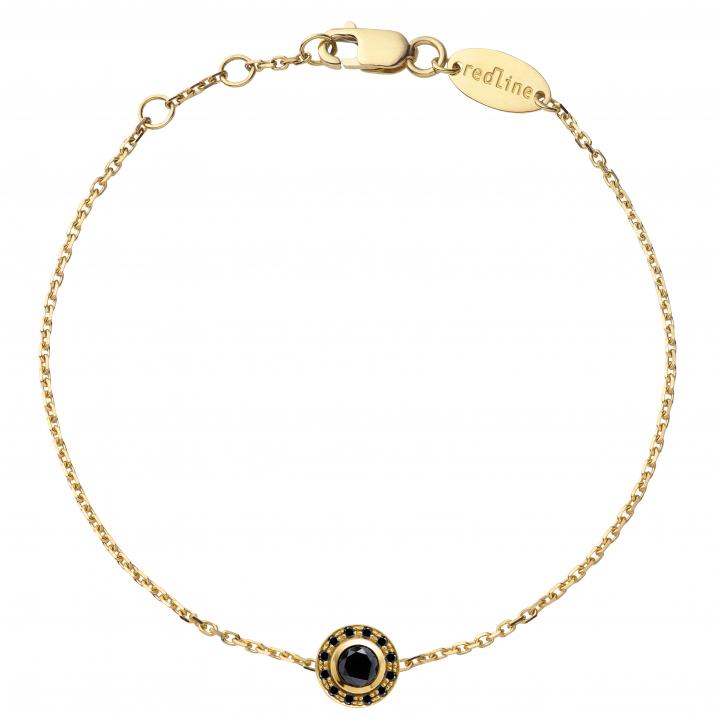 Chain Bracelet For Women with 0.26ct Round Black Diamond in Yellow Gold Bezel Setting - Redline