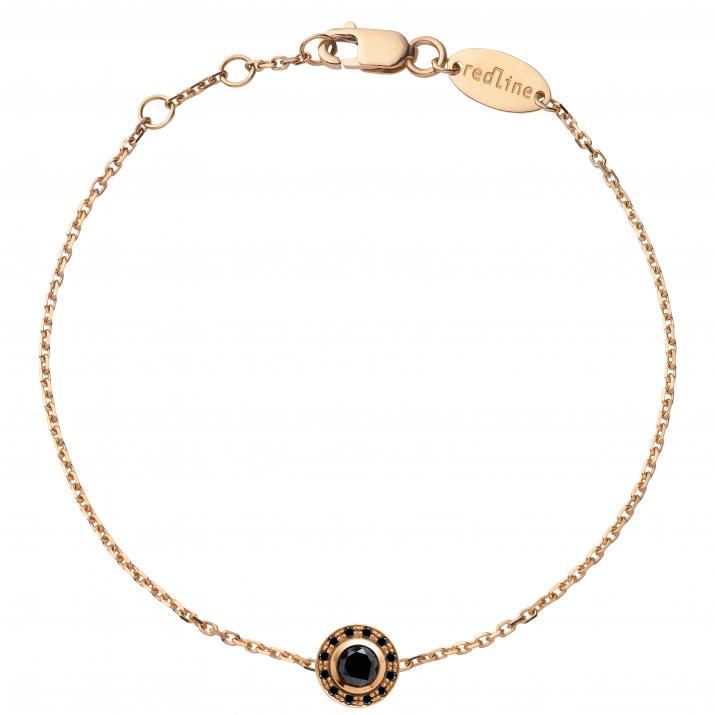 Chain Bracelet For Women with 0.26ct Round Black Diamond in Rose Gold Bezel Setting - Redline