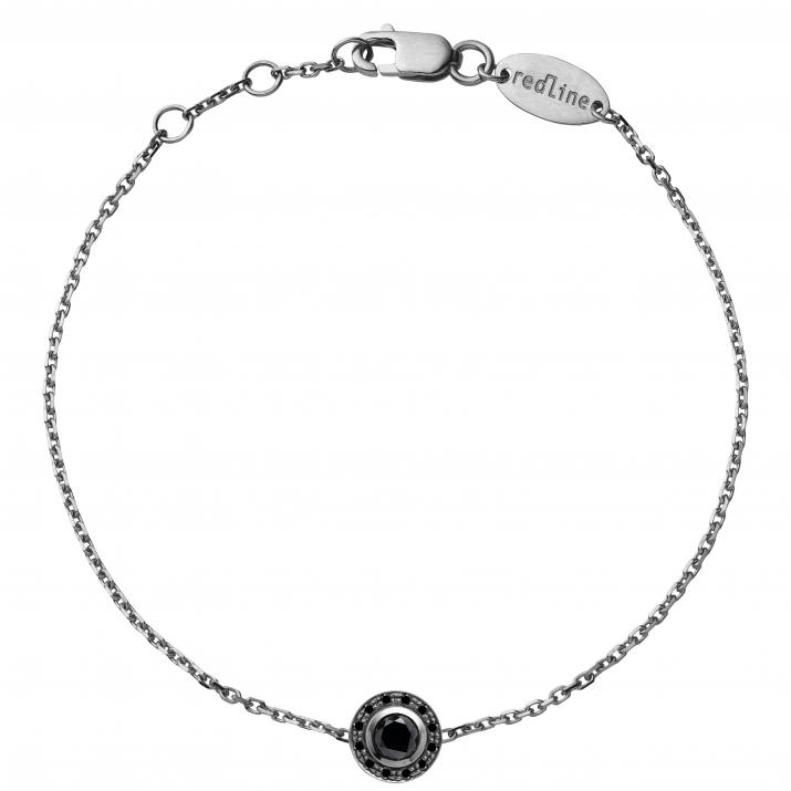 Chain Bracelet For Men with 0.26ct Round Diamond in Black Gold Bezel Setting - Redline - 0++