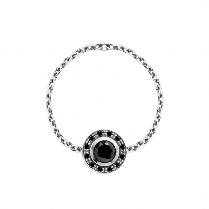 Chain Ring with 0.26ct Round Black Diamond in White Gold Bezel Setting - Redline