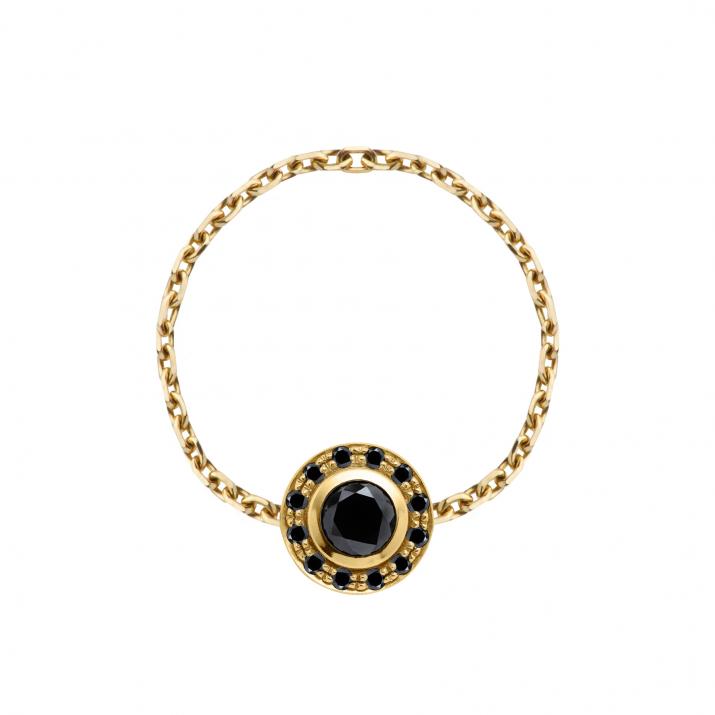 Chain Ring with 0.26ct Round Black Diamond in Yellow Gold Bezel Setting - Redline