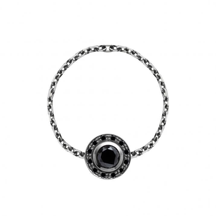Chain Ring with 0.26ct Round Black Diamond in Black Gold Bezel Setting - Redline