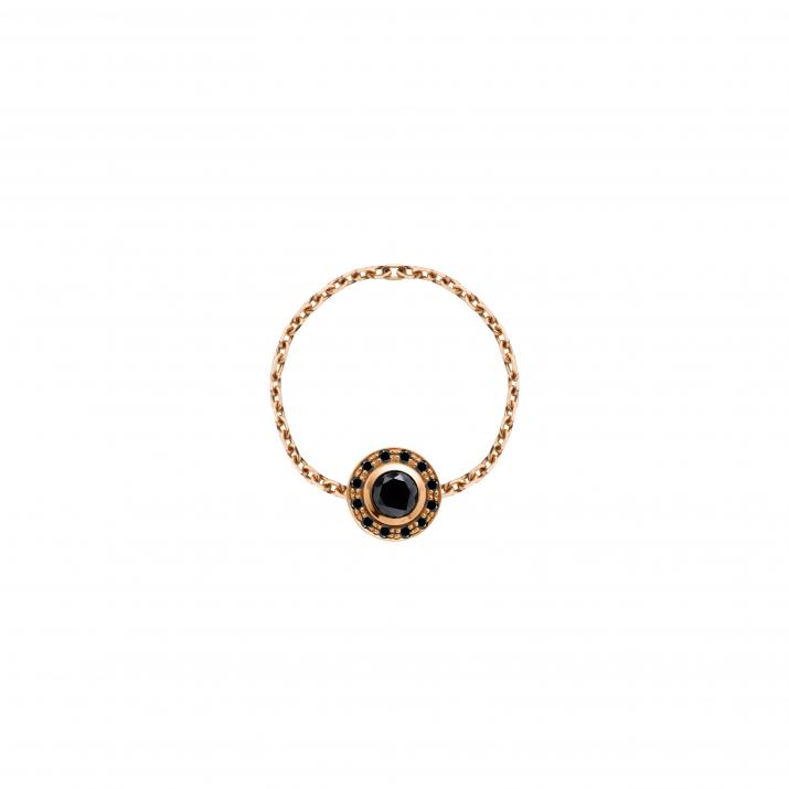 Chain Ring with 0.26ct Round Black Diamond in Rose Gold Bezel Setting - Redline - 0++