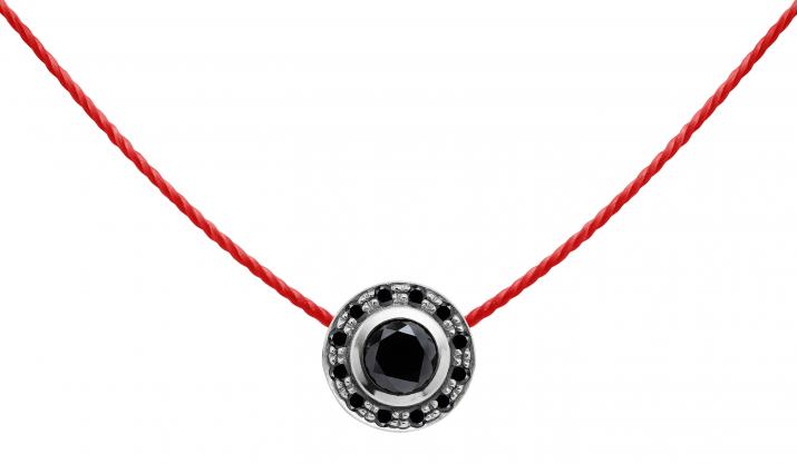 String Necklace For Women with 0.26ct Round Black Diamond in White Gold Bezel Setting - Redline