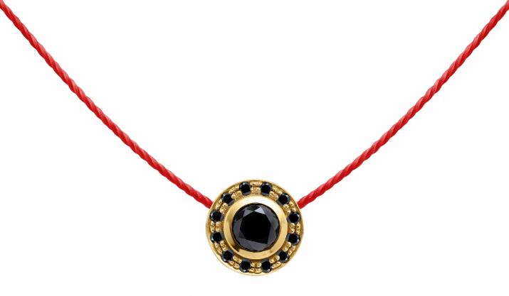 String Necklace For Women with 0.26ct Round Black Diamond in Yellow Gold Bezel Setting - Redline