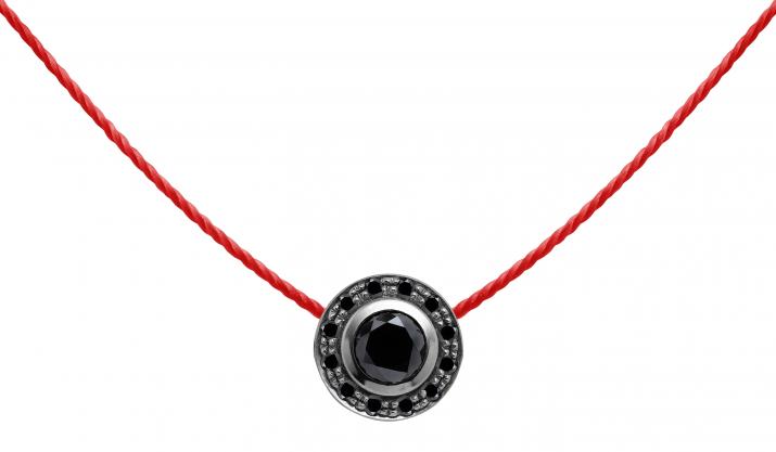 String Necklace For Women with 0.26ct Round Black Diamond in Black Gold Bezel Setting - Redline