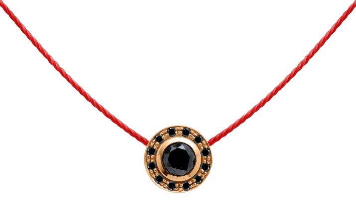 String Necklace For Women with 0.26ct Round Black Diamond in Rose Gold Bezel Setting - Redline