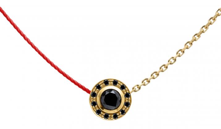 String-Chain Necklace with 0.26ct Round Black Diamond in Yellow Gold Bezel Setting - Redline