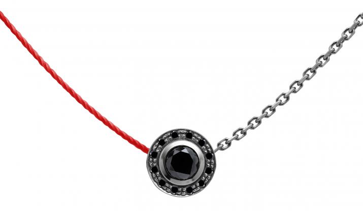 String-Chain Necklace with 0.26ct Round Black Diamond in Black Gold Bezel Setting - Redline