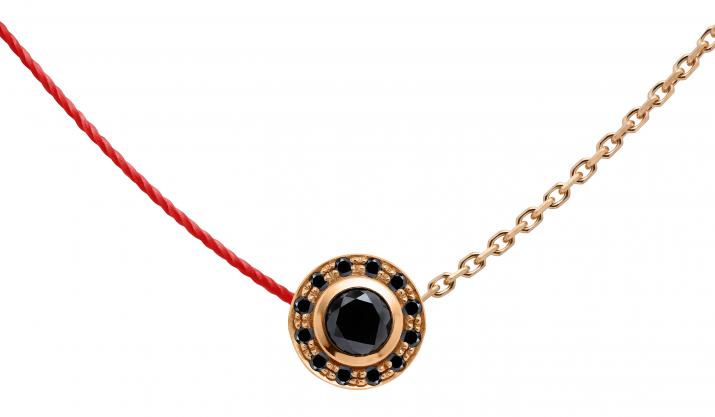String-Chain Necklace with 0.26ct Round Black Diamond in Rose Gold Bezel Setting - Redline