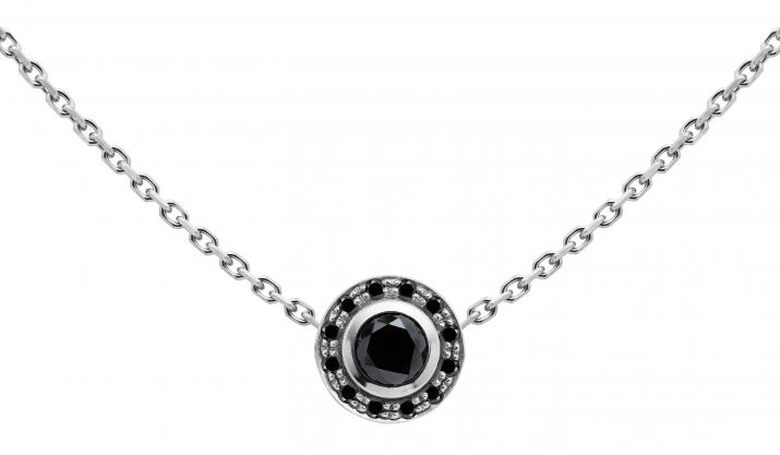 Chain Necklace For Women with 0.26ct Round Black Diamond in White Gold Bezel Setting - Redline