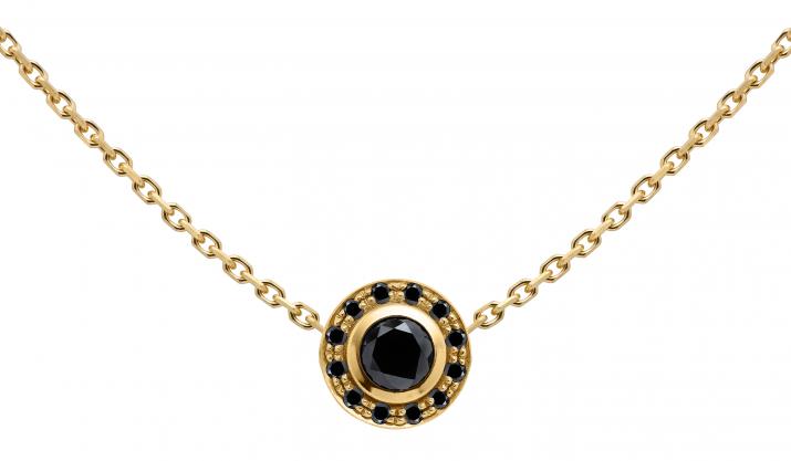 Chain Necklace For Women with 0.26ct Round Black Diamond in Yellow Gold Bezel Setting - Redline