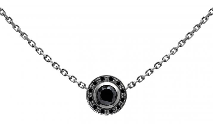 Chain Necklace For Women with 0.26ct Round Black Diamond in Black Gold Bezel Setting - Redline