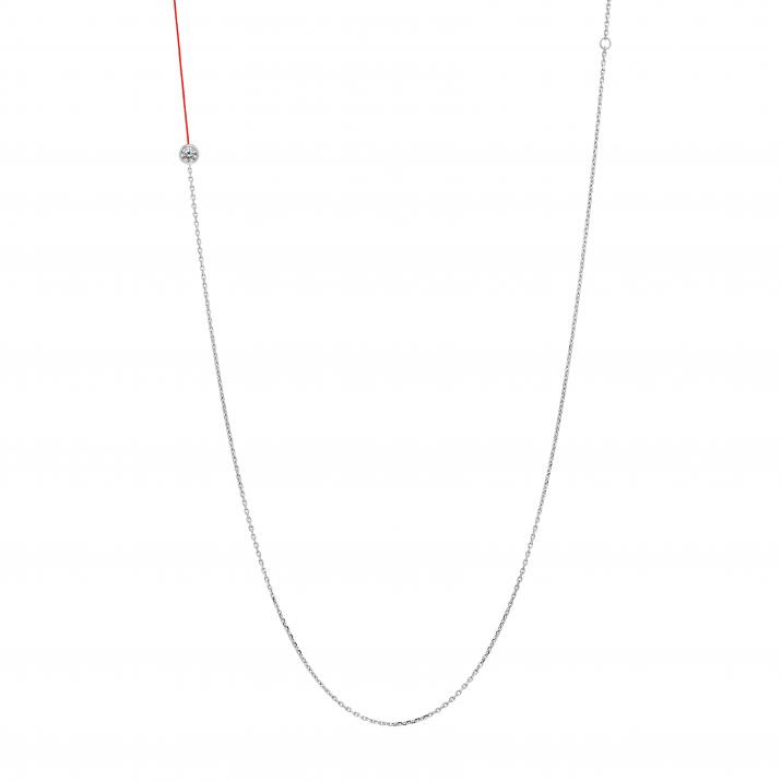 Long Necklace with 0.10ct Round Diamond in White Gold Bezel Setting - Redline