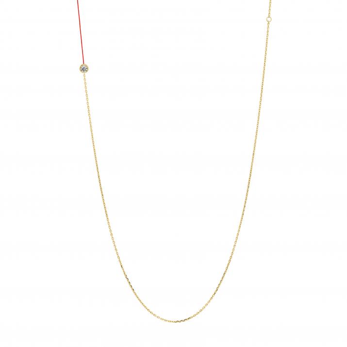 Long Necklace with 0.10ct Round Diamond in Yellow Gold Bezel Setting - Redline