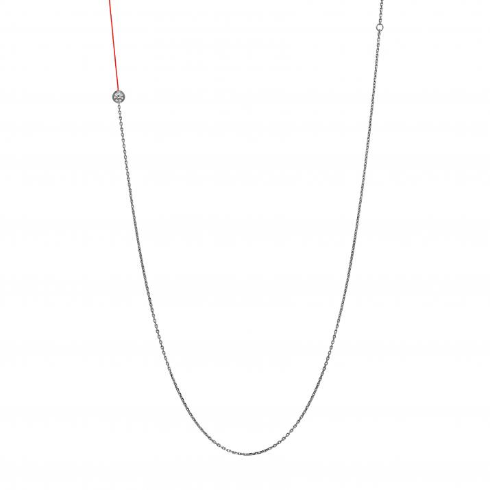 Long Necklace with 0.10ct Round Diamond in Black Gold Bezel Setting - Redline