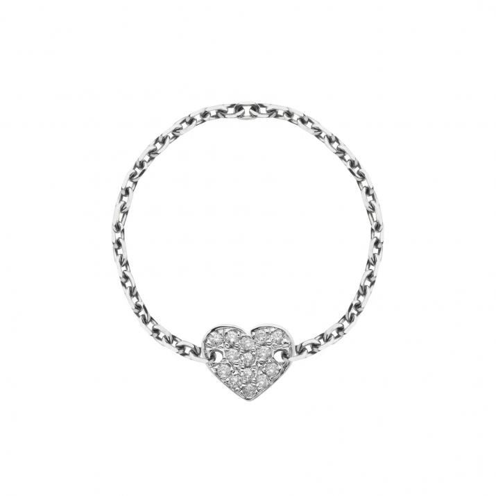 Chain Ring with 0.07ct Round Diamond in White Gold Pavé Setting - Redline - 0++