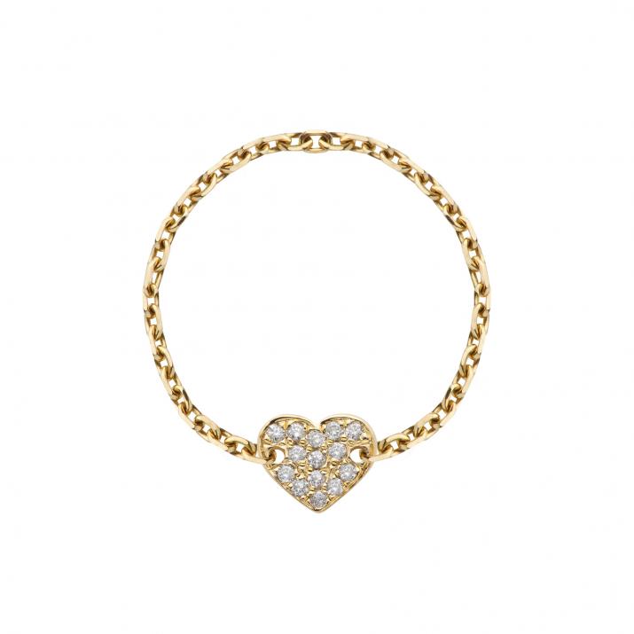 Chain Ring with 0.07ct Round Diamond in Yellow Gold Pavé Setting - Redline - 0++