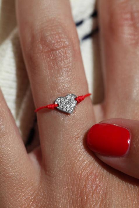 String Ring with 0.36ct Round Diamond in White Gold Pavé Setting - Redline - 0++