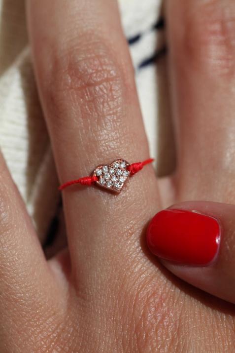 String Ring with 0.36ct Round Diamond in Rose Gold Pavé Setting - Redline - 0++