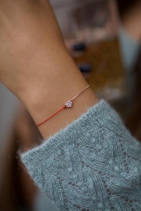 String-Chain Bracelet For Women with 0.07ct Round Diamond in Rose Gold Pavé Setting - Redline - 0++