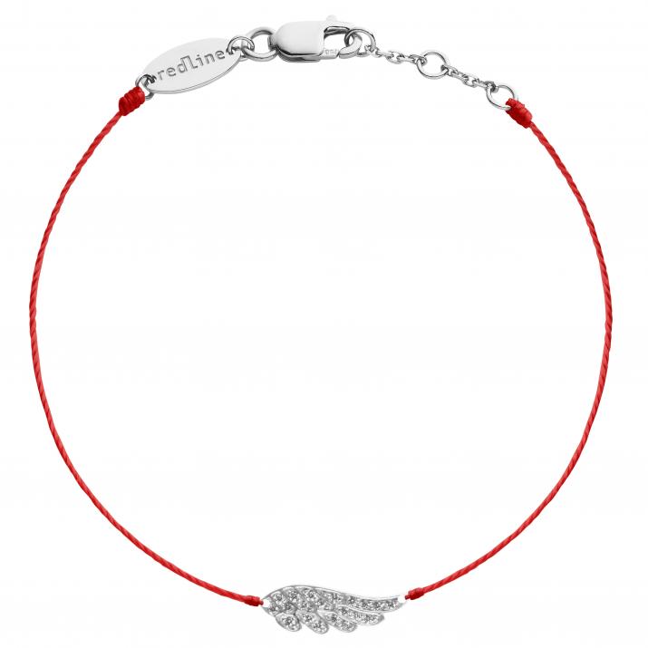 String Bracelet For Women with 0.10ct Round Diamond Wing in White Gold Pavé Setting - Redline - 0++