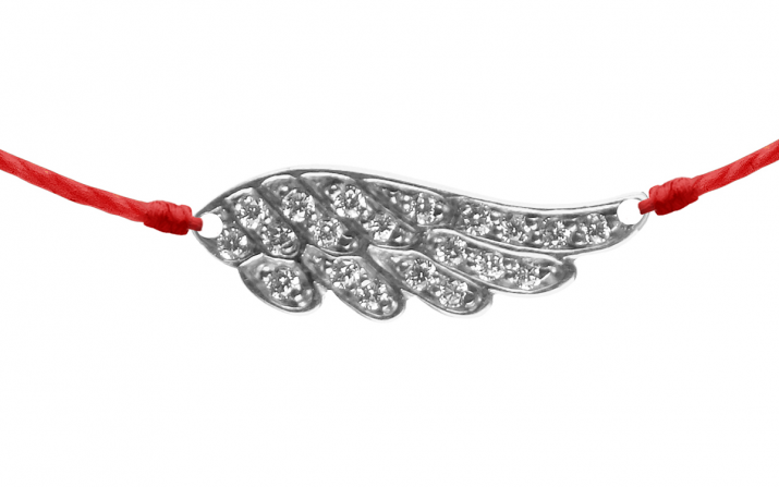 String Bracelet For Women with 0.10ct Round Diamond Wing in Black Gold Pavé Setting - Redline - 0++