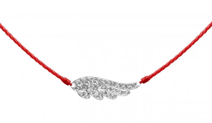 String Necklace For Women with 0.10ct Round Diamond Wing in White Gold Pavé Setting - Redline