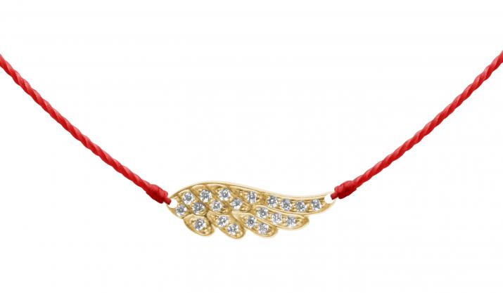 String Necklace For Women with 0.10ct Round Diamond Wing in Yellow Gold Pavé Setting - Redline