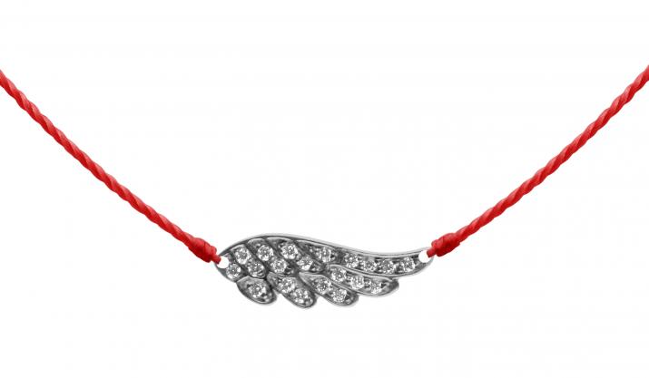 String Necklace For Women with 0.10ct Round Diamond Wing in Black Gold Pavé Setting - Redline