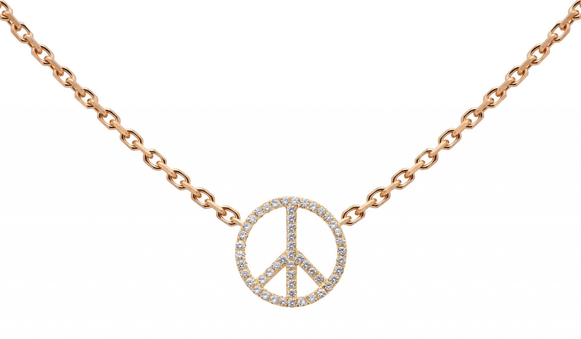 Redline Jewerly Peace Chain Necklace For Women with 0.20ct Round Diamond in Rose Gold Pave Setting Redline