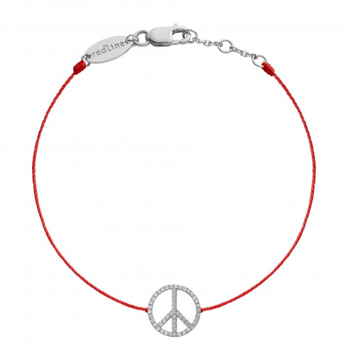 Bracelet fil peace & love or blanc pavé diamants - Redline