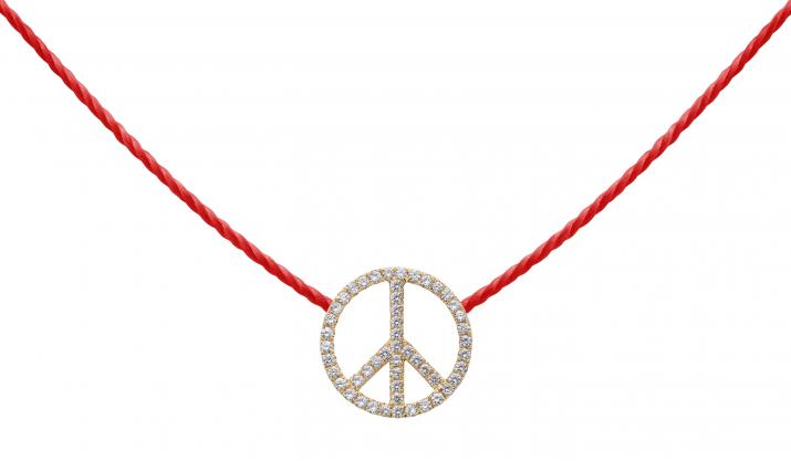 Collier fil peace & love or jaune pavé diamants - Redline