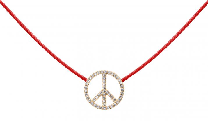 Collier fil peace & love or rose pavé diamants - Redline