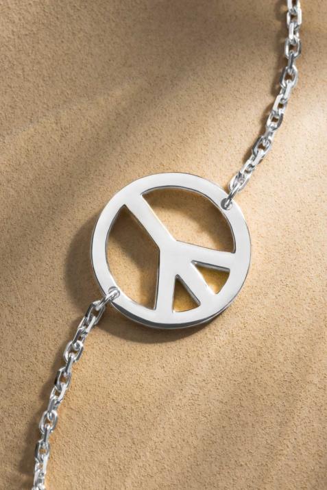 Peace & love white gold chain bracelet - Redline - 0++