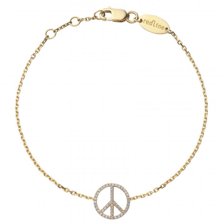 Yellow gold chain bracelet with diamond-paved peace & love - Redline - 0++