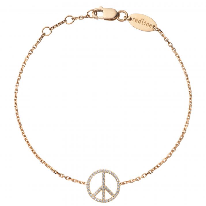 Rose gold chain bracelet with diamond-paved peace & love - Redline