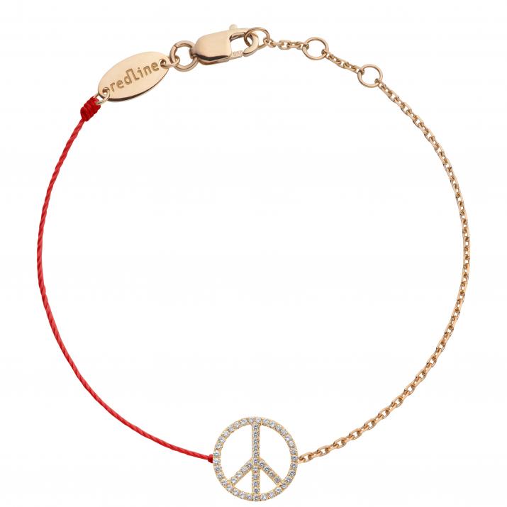 Diamond-paved peace & love string and chain bracelet in rose gold - Redline - 0++