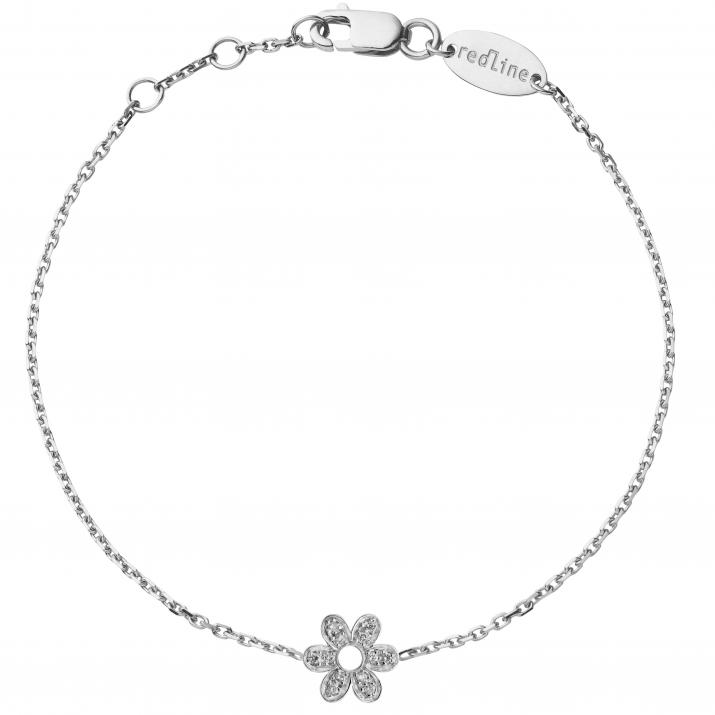 White gold chain bracelet with diamond-paved flower - Redline