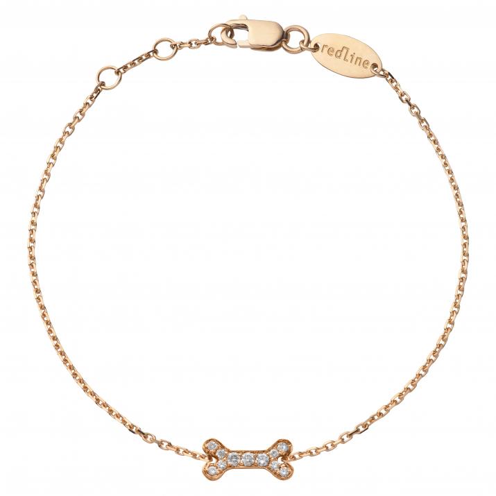 Rose gold chain bracelet with diamond-paved bone - Redline